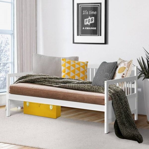 Twin size 2-in-1 Wood Daybed Frame Sofa Bed in White Finish - Image 4