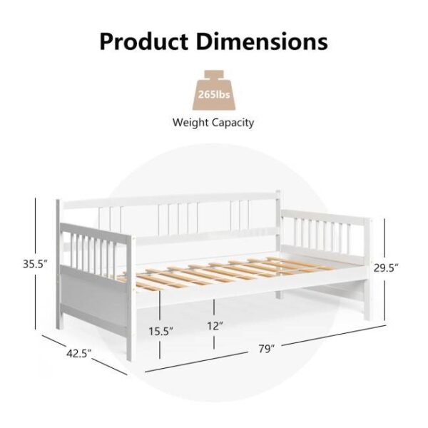 Twin size 2-in-1 Wood Daybed Frame Sofa Bed in White Finish - Image 5