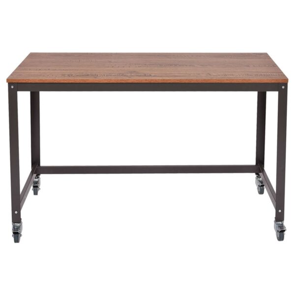 Industrial Modern Steel Frame Wood Top Computer Desk with Locking Wheels - Image 3