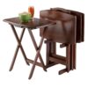 Set of 4 TV Tray Coffee Tables with Storage Rack in Walnut Wood Finish - Image 2