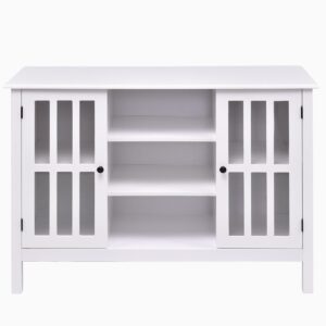 White Wood 43-inch TV Stand with Glass Panel Doors