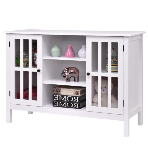 White Wood 43-inch TV Stand with Glass Panel Doors - Image 2