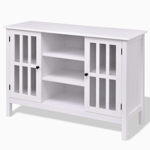 White Wood 43-inch TV Stand with Glass Panel Doors - Image 3