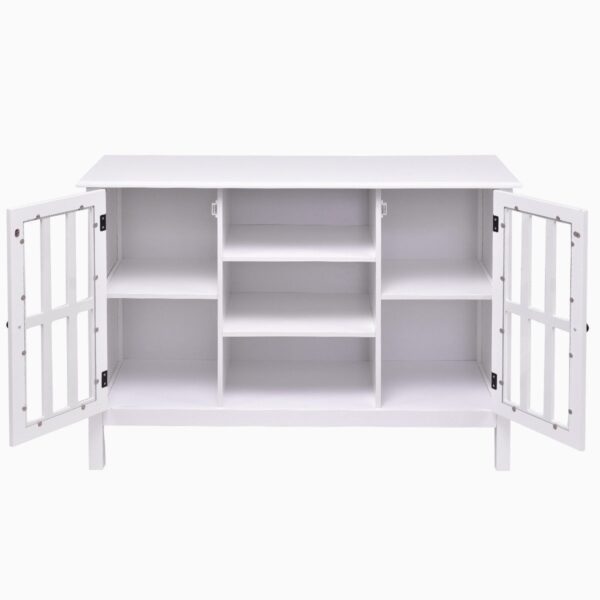 White Wood 43-inch TV Stand with Glass Panel Doors - Image 4