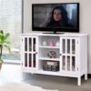White Wood 43-inch TV Stand with Glass Panel Doors - Image 5