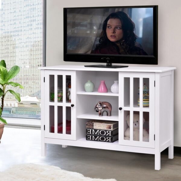 White Wood 43-inch TV Stand with Glass Panel Doors - Image 5
