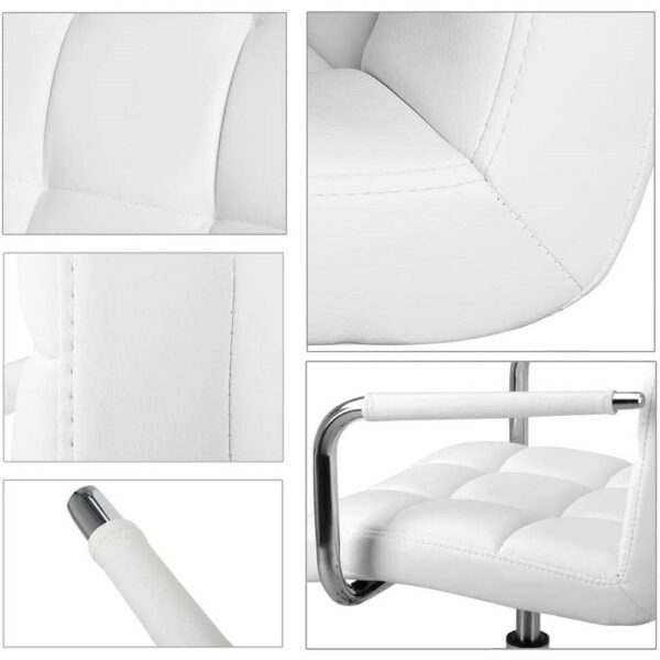 White Modern Faux Leather Mid-Back Swivel Office Chair with Armrests and Wheels - Image 4