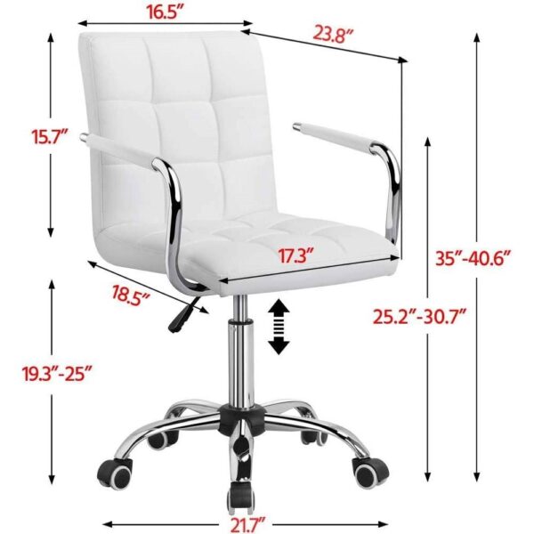 White Modern Faux Leather Mid-Back Swivel Office Chair with Armrests and Wheels - Image 5