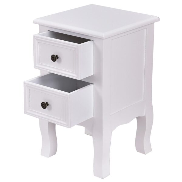 White Wooden 2-Drawer Accent End Table Nightstand - Image 2