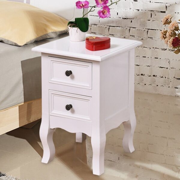White Wooden 2-Drawer Accent End Table Nightstand - Image 4