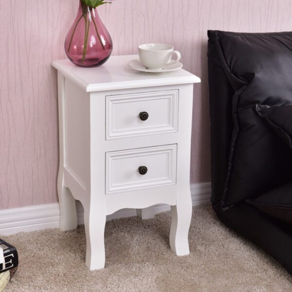 White Wooden 2-Drawer Accent End Table Nightstand - Image 5
