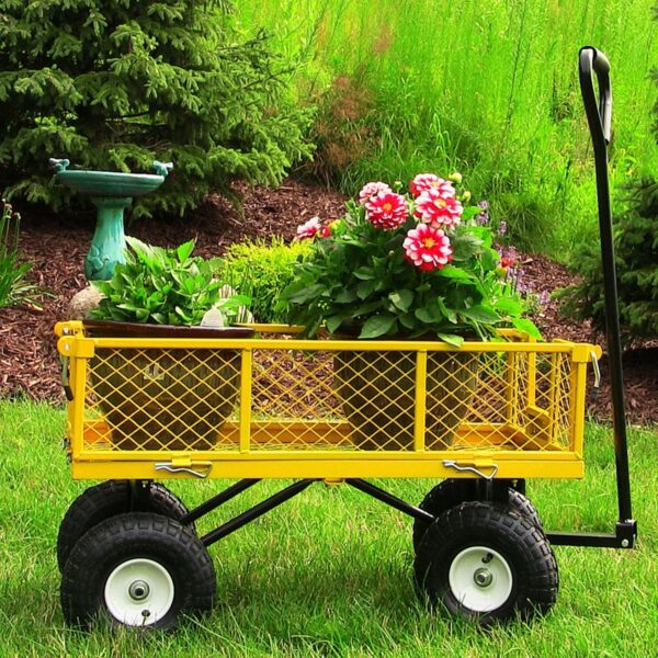 Heavy Duty Yellow Wheelbarrow Steel Log Garden Cart - Image 5
