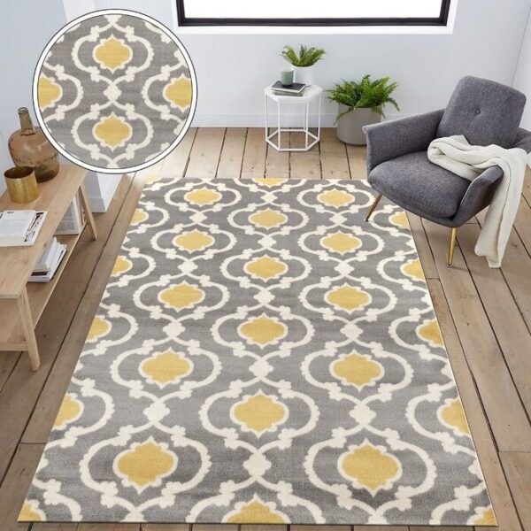 3'3" x 5' Grey Yellow Trellis Geometric Polypropylene Area Rug - Image 2
