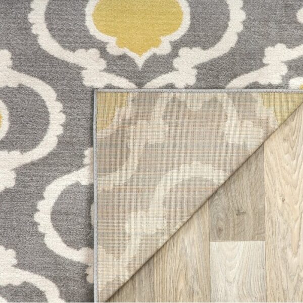 3'3" x 5' Grey Yellow Trellis Geometric Polypropylene Area Rug - Image 3