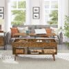 Mid-Century Lift-Top Coffee Table Sofa Laptop Desk in Rustic Brown Wood Finish - Image 3