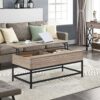 Modern Metal Wood Lift-Top Coffee Table Sofa Laptop Desk in Grey Wood Finish - Image 2