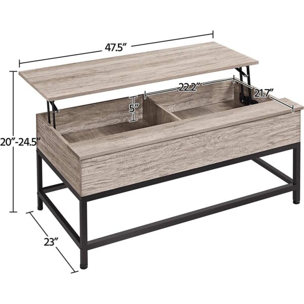 Modern Metal Wood Lift-Top Coffee Table Sofa Laptop Desk in Grey Wood Finish - Image 4