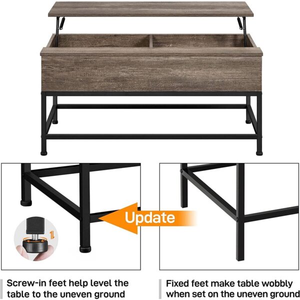 Modern Metal Lift Top Coffee Table Sofa Laptop Desk with Rustic Taupe Wood Top - Image 4
