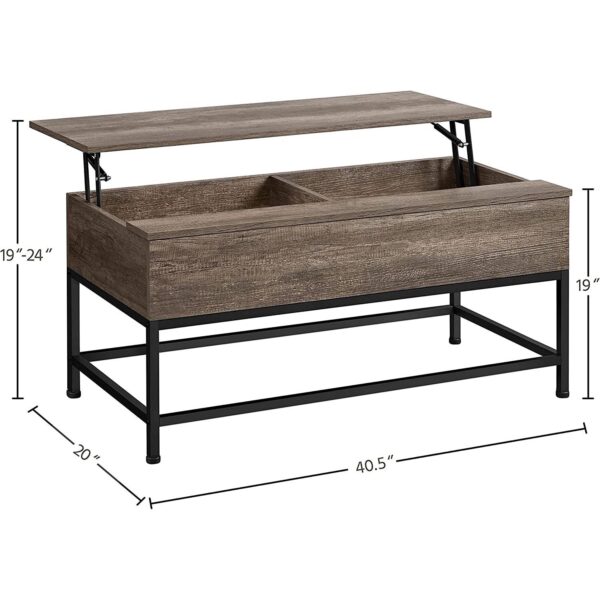 Modern Metal Lift Top Coffee Table Sofa Laptop Desk with Rustic Taupe Wood Top - Image 5
