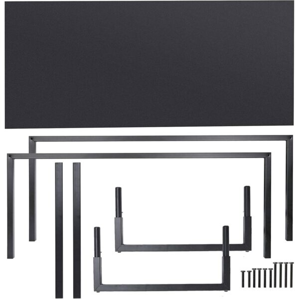 Black Metal Frame Wood Top Modern Home Office Laptop Computer Desk Writing Table - Image 4