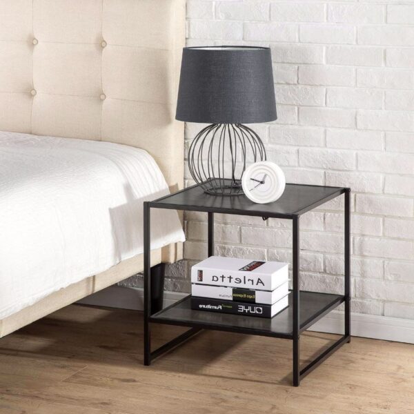 Modern Steel Frame End Table Nightstand in Espresso - Image 2