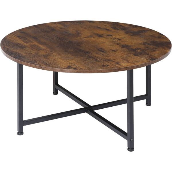 Modern Round Industrial Coffee Table with Rustic Brown Wood Top - Image 2
