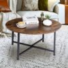 Modern Round Industrial Coffee Table with Rustic Brown Wood Top - Image 3