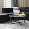 Modern Round Industrial Coffee Table with Rustic Brown Wood Top - Image 4