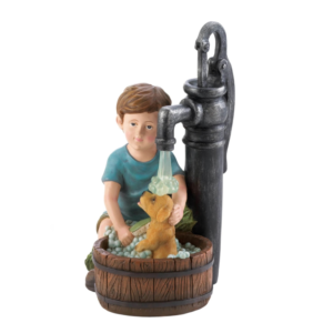 BOY AND DOG SOLAR GARDEN STATUE
