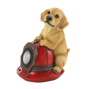 DOG AND FIRE HELMET SOLAR STATUE
