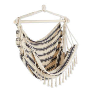 Fringed Blue & Cream Ticking Stripe Hammock Chair