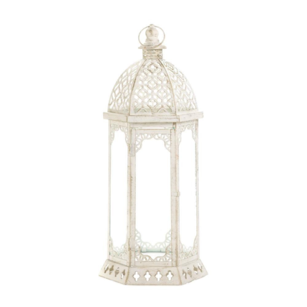 Large Graceful Distressed White Lantern
