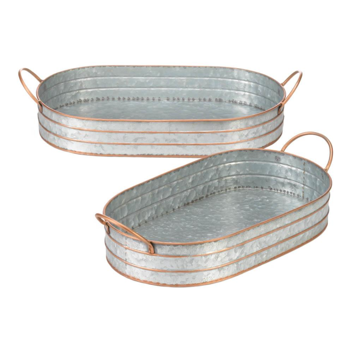 OBLONG GALVANIZED METAL TRAY DUO