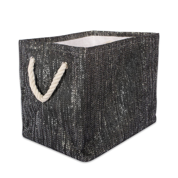 Paper Bin Lurex Black/Silver Rectangle Medium 15X10X12