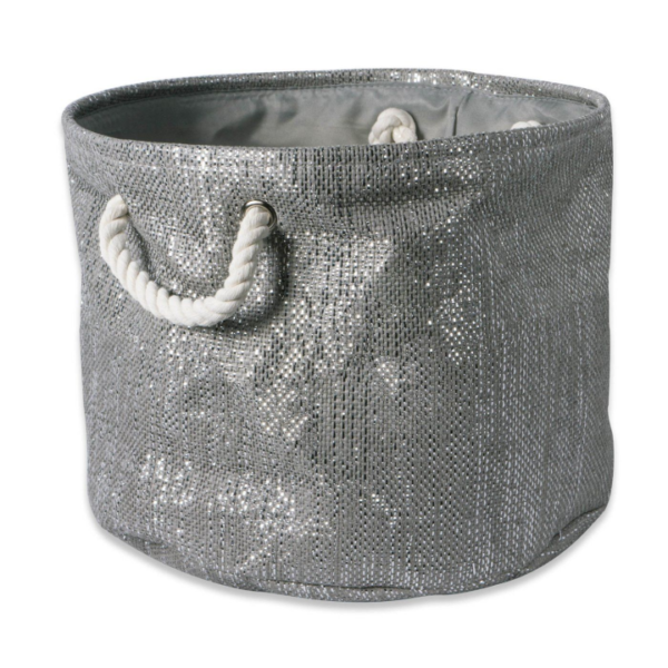 Paper Bin Lurex Gray/Silver Round Small 13.75X13.75X12