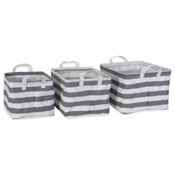 PE Coated Cotton/Poly Laundry Bin Stripe Gray Rectangle Asst Small Set/3
