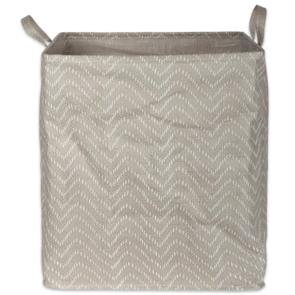 PE Coated Woven Paper Laundry Hamper Tribal Chevron Stone/Cream Rectangular 16X16X19