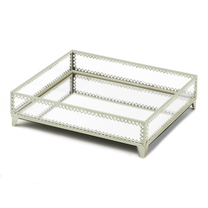 SILVER TRIM GLASS TRAY