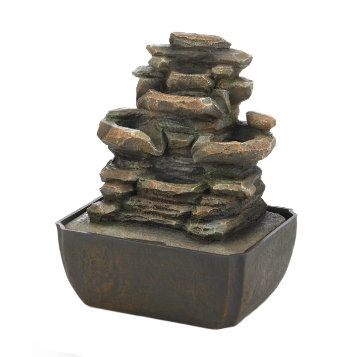 TIERED ROCK FORMATION TABLETOP FOUNTAIN