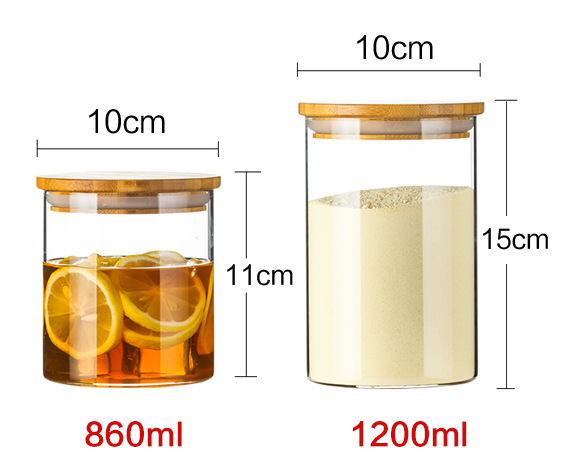 Kitchen Jar For Food Storage Round High Borosilicate Food Glass Jars with Bamboo Lid - Image 2