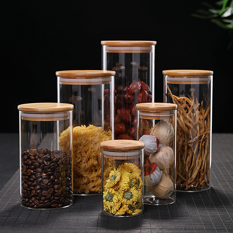 Kitchen Jar For Food Storage Round High Borosilicate Food Glass Jars with Bamboo Lid - Image 3