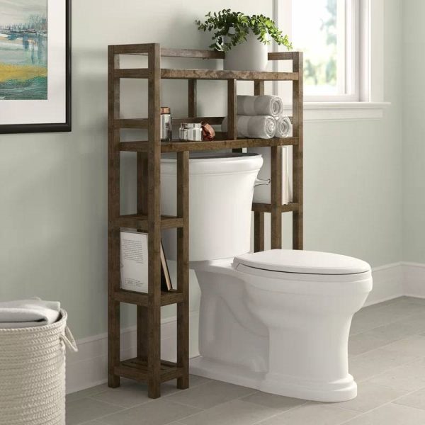 Solid Wood Over the Toilet Bathroom Storage Unit in Medium Brown Finish - Image 3