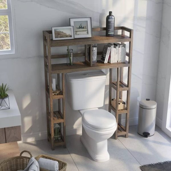 Solid Wood Over the Toilet Bathroom Storage Unit in Medium Brown Finish - Image 4
