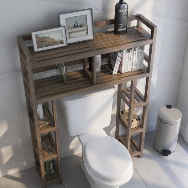 Solid Wood Over the Toilet Bathroom Storage Unit in Medium Brown Finish - Image 5