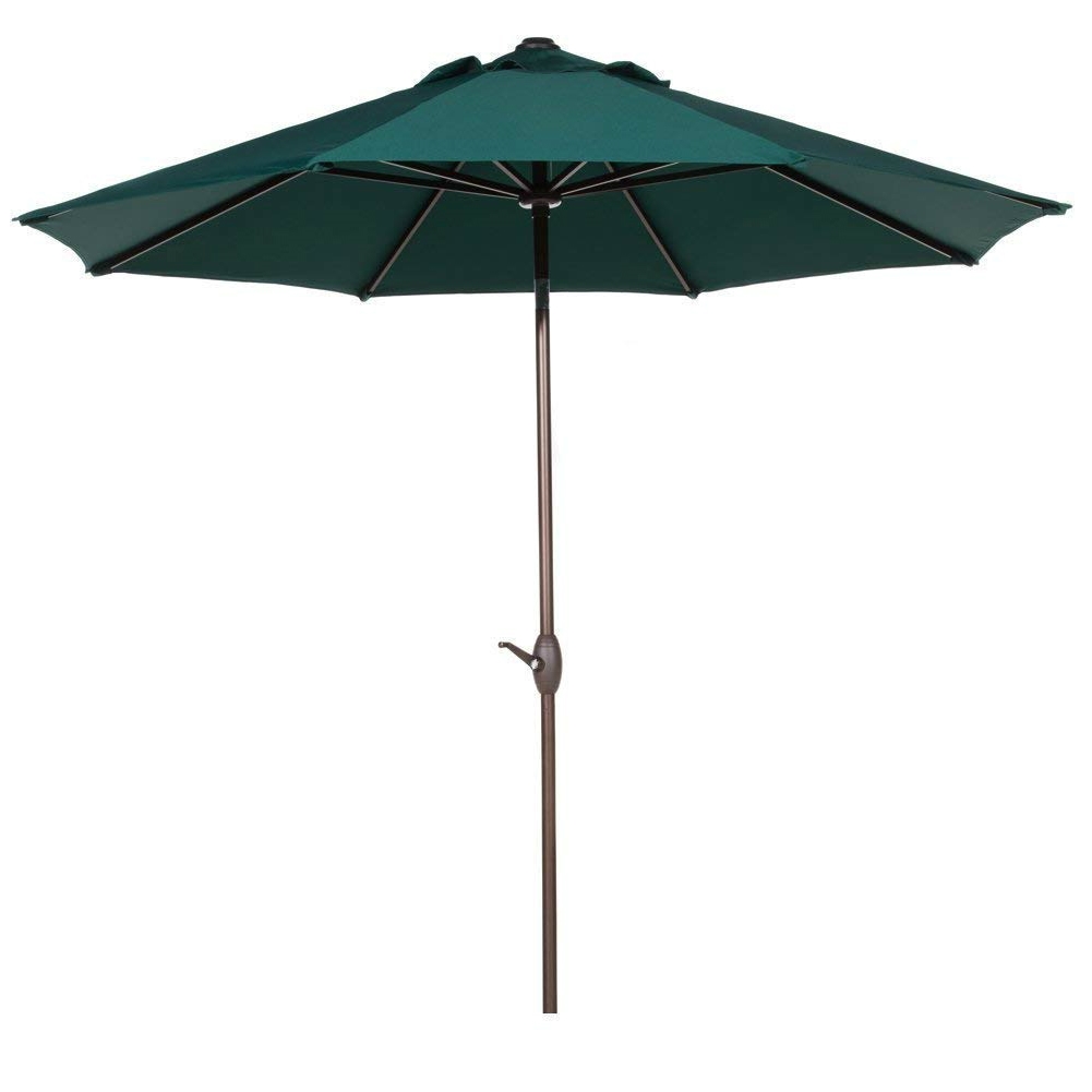 9 Foot Outdoor Patio Umbrella with Push Button Tilt and Crank Dark Green