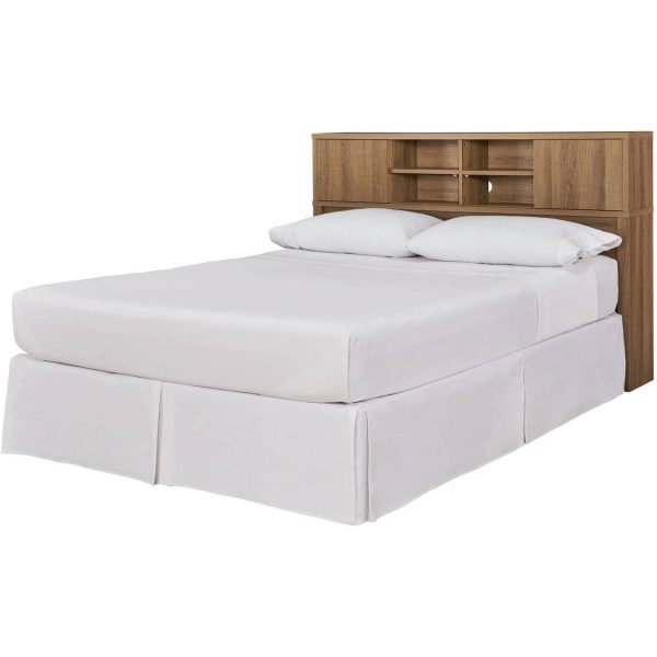 Queen size Farmhouse Storage Headboard in Rustic Light Brown Wood Finish - Image 2
