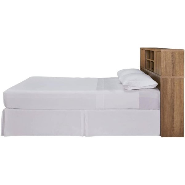 Queen size Farmhouse Storage Headboard in Rustic Light Brown Wood Finish - Image 3