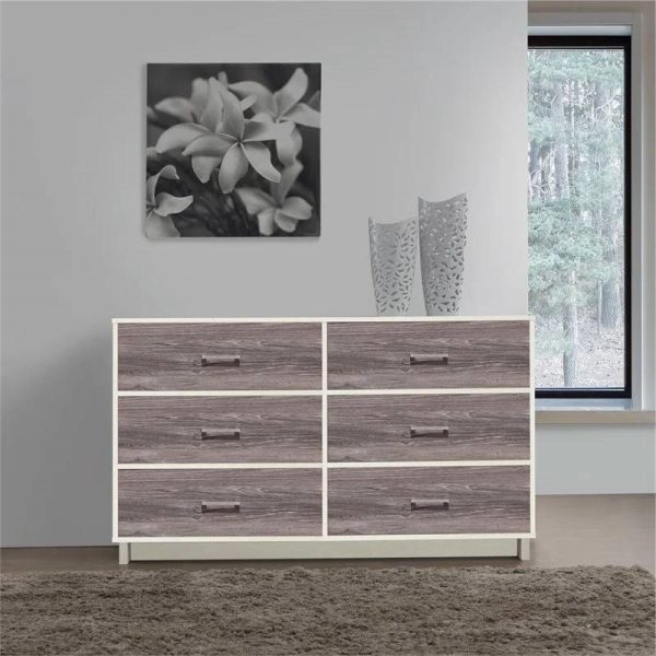 Modern 6-Drawer Dresser in Rustic White Brown Wood Finish - Image 2