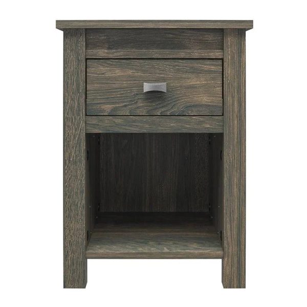 Farmhouse 1-Drawer Bedroom Nightstand with Open Shelf in Rustic Grey Oak - Image 2