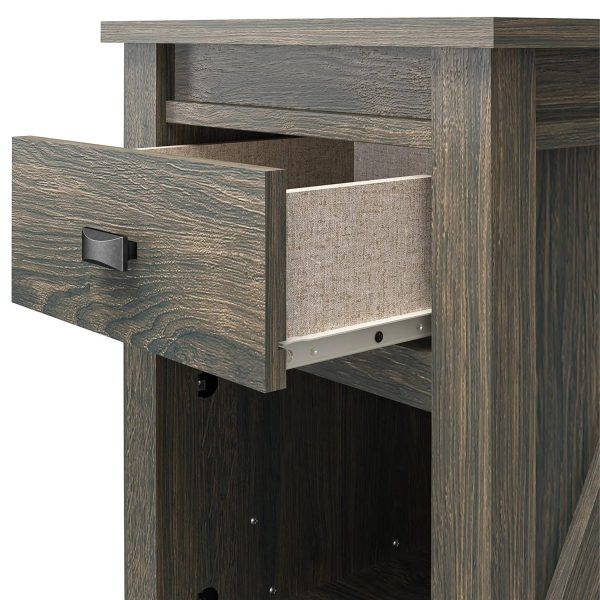 Farmhouse 1-Drawer Bedroom Nightstand with Open Shelf in Rustic Grey Oak - Image 5